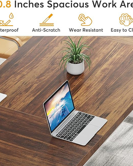 70.8-Inch Large Executive Desk, Modern Computer Office Desk, Wooden Writing Desk Study Table for Home Office - LeafyLoom