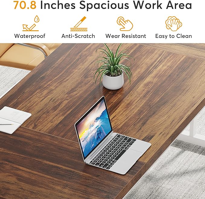 70.8-Inch Large Executive Desk, Modern Computer Office Desk, Wooden Writing Desk Study Table for Home Office - LeafyLoom