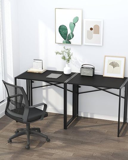 Small Folding Computer Desk 32 inch, Writing Gaming Computer Desk for Small Spaces, No Assembly Required Small Office Desk, Black - LeafyLoom