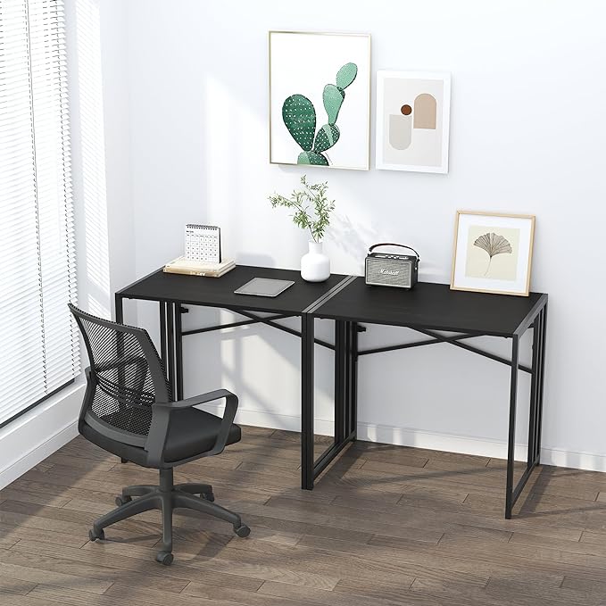 Small Folding Computer Desk 32 inch, Writing Gaming Computer Desk for Small Spaces, No Assembly Required Small Office Desk, Black - LeafyLoom