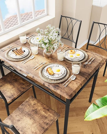 Kitchen Table and Chairs, Dining Room Table Set for 4 with Chairs, Kitchen Table Set Metal and Wood Rectangular Dining Table for Small Space, Apartment, Breakfast, Rustic Brown - LeafyLoom