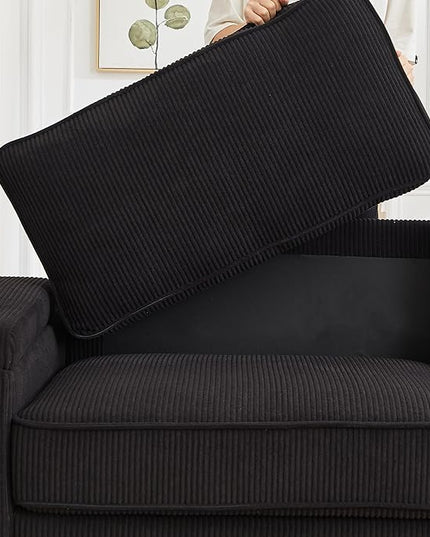 Modern Living Room Upholstered 3 Seater Sofa Couch Deep Seat Soft Corduroy Sofa&Couch with Storage Armrests, 2 Cupholders, Type-C and USB Charging Ports for Home, Apartment, Office - LeafyLoom
