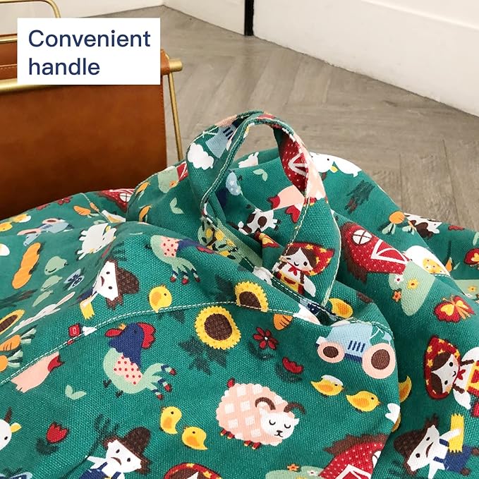 YuppieLife Stuffed Animal Storage Bean Bag Chairs Canvas Cover for Kids(No Filling)/Machine Washable and Durable Toddler Bean Bag Sofa Cover for Room Decor (Farm, 38'') - LeafyLoom