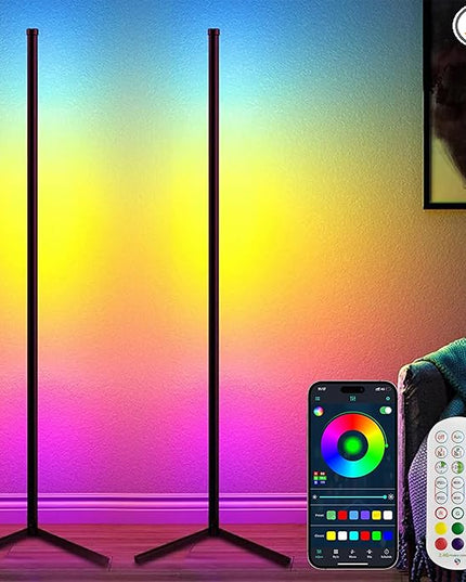 TJOY 2 pack Led Corner Floor Lamp, Smart RGB Floor Lamp with APP&Remote, 16 Million Colors Changing, Music sync, Modern corner led light for Bedroom Living Room and Gaming Room, Timing&Schedule - LeafyLoom