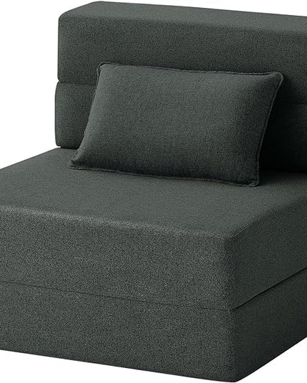 Convertible Folding Sofa Bed - Sleeper Chair with Pillow, Modern Linen Fabric Floor & Futon Couch, Foldable Mattress for Living Room/Dorm/Guest Use/Home Office/Apartment, Single Size, Dark Gray - LeafyLoom
