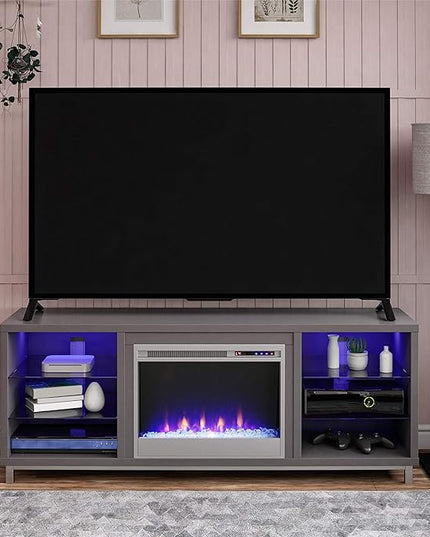 Ameriwood Home Lumina Fireplace Stand, TVs up to 70", Graphite Gray - LeafyLoom