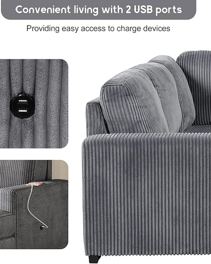 116.5" U-Shaped Corduroy Modular Sectional Storage Chaise and Pulled Out Bed, 6-Seater Oversized Corner Sofa w/USB Interfaces for Living Room, Office, Spacious Space, Gray, 116.5 Inch - LeafyLoom