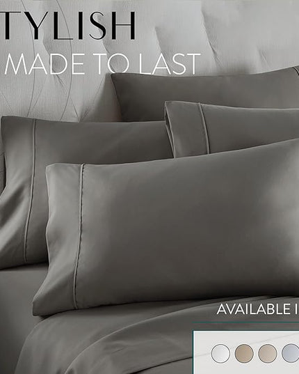 Danjor Linens Twin XL Sheets - Hotel Luxury Essentials Bedding - 4 pc Soft Bedding & Pillowcases Set with Deep Pockets - Breathable Bed Sheets, Wrinkle Free - Grey Sheets - LeafyLoom