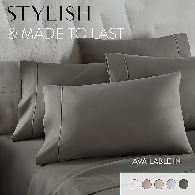 Danjor Linens Twin XL Sheets - Hotel Luxury Essentials Bedding - 4 pc Soft Bedding & Pillowcases Set with Deep Pockets - Breathable Bed Sheets, Wrinkle Free - Grey Sheets - LeafyLoom