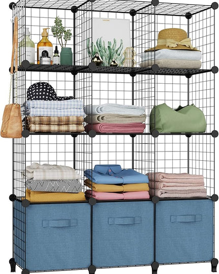 HOMIDEC Closet Organizers and Storage, 12 Storage Cubes, Wire Cube Storage DIY Room Storage Shelf for Garment Racks, Closet, Wardrobe - LeafyLoom