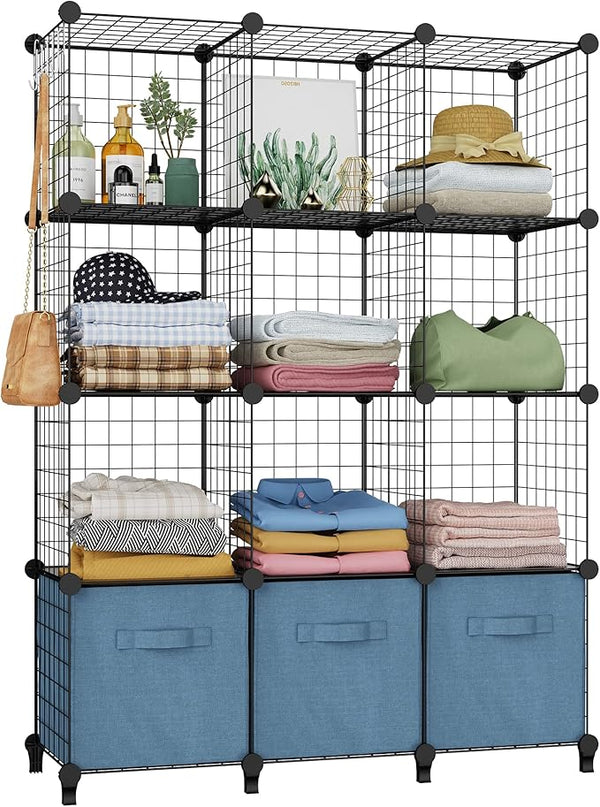 HOMIDEC Closet Organizers and Storage, 12 Storage Cubes, Wire Cube Storage DIY Room Storage Shelf for Garment Racks, Closet, Wardrobe - LeafyLoom