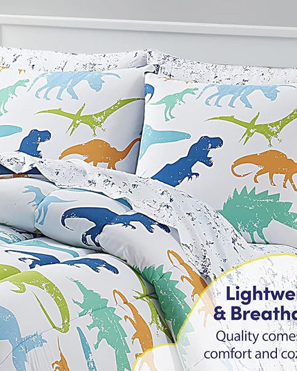 Kids Bedding Set Bed in a Bag for Boys and Girls Toddlers Printed Sheet Set and Comforter , Twin, Dinosaur - LeafyLoom