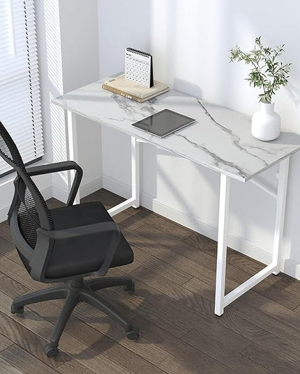 47 inch Folding Desk No Assembly Required, Writing Gaming Computer Camping Table, Home Office Desk, White Marble - LeafyLoom