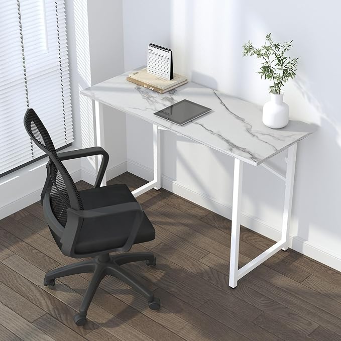47 inch Folding Desk No Assembly Required, Writing Gaming Computer Camping Table, Home Office Desk, White Marble - LeafyLoom