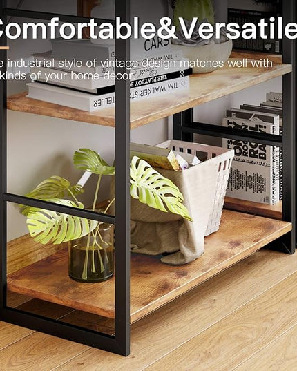 ODK Bookshelf, 4 Tier Shelf Storage Organizer, Modern Book Shelf with Metal Frame for Bedroom, Living Room and Home Office, Rustic Brown - LeafyLoom
