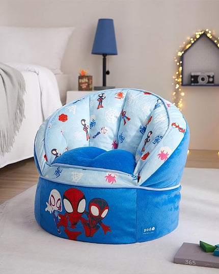 Idea Nuova Marvel Spidey and His Amazing Friends Blue Round Bean Bag Chair for Kids, Ages 3+, Large - LeafyLoom