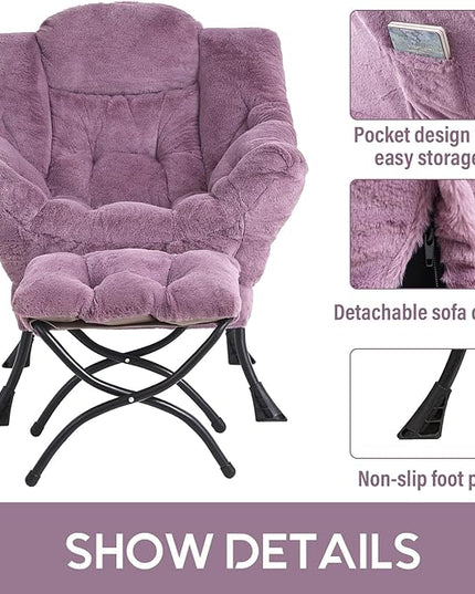 LITA Lazy Chair with Ottoman, Modern Accent Leisure Upholstered Sofa Chair, Lounge Reading Chair with Armrests and a Side Pocket for Living Room, Bedroom & Small Space - LeafyLoom