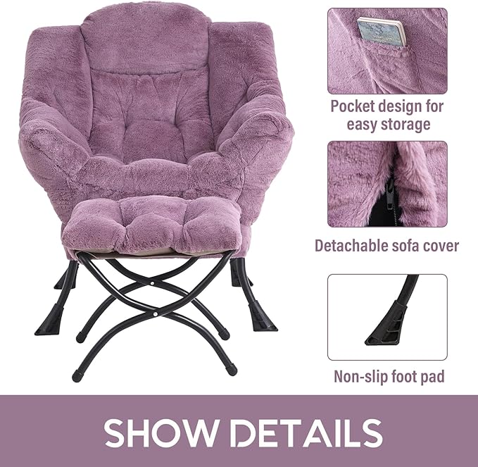 LITA Lazy Chair with Ottoman, Modern Accent Leisure Upholstered Sofa Chair, Lounge Reading Chair with Armrests and a Side Pocket for Living Room, Bedroom & Small Space - LeafyLoom