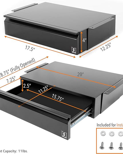 Stand Steady Attachable Under Desk Drawer | Pull-Out Storage Organizer with Smooth Sliding Tracks | Spacious Storage Drawer Easily Mounts to Desks and Workstations (Black / 17.5 x 11.5) - LeafyLoom