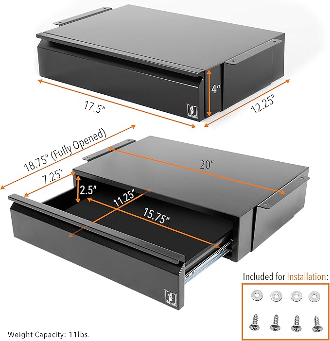 Stand Steady Attachable Under Desk Drawer | Pull-Out Storage Organizer with Smooth Sliding Tracks | Spacious Storage Drawer Easily Mounts to Desks and Workstations (Black / 17.5 x 11.5) - LeafyLoom