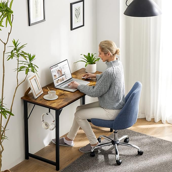 Small Computer Desk 31 Inch Small Office Desk Writing Desks Home Office Desks Small Space Desk Study Table Modern Simple Style Work Table with Storage Bag Headphone Hook Metal Frame for Home, Bedroom - LeafyLoom