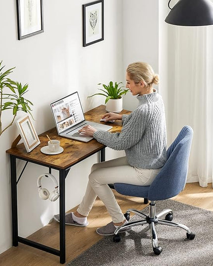 Computer Desk Home Office Desk 55 Inch Writing Desks Small Space Desk Study Table Modern Simple Style Work Table with Storage Bag Headphone Hook Wooden Tabletop Metal Frame for Home, Bedroom - LeafyLoom