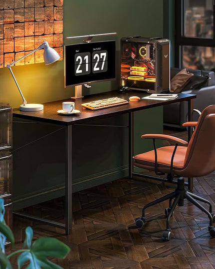 Coleshome 55 Inch Computer Desk, Modern Simple Style Desk for Home Office, Study Student Writing Desk, Black - LeafyLoom
