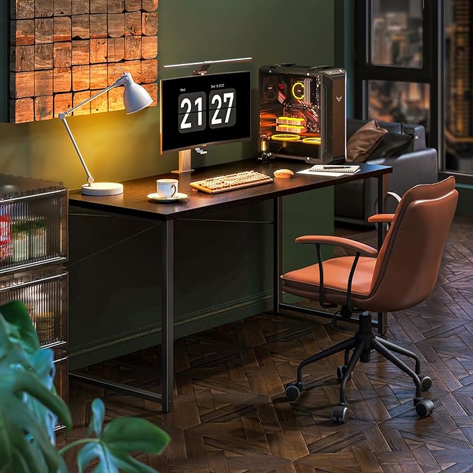 Coleshome 55 Inch Computer Desk, Modern Simple Style Desk for Home Office, Study Student Writing Desk, Black - LeafyLoom