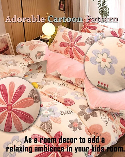 MorroMorn Pink Duvet Cover Queen, Floral Bedding Sets, Comforter Covers Set, Down Alternative Blanket Ultra Soft Kawaii Cute Blooming Flowers for Girls Kids Teen Women Full Double Size - LeafyLoom