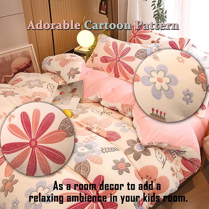 MorroMorn Twin Bedding Sets, Pink Floral Duvet Cover Set, Fluffy Comforter Covers, Colorful Flowers Blanket Ultra Soft Kawaii Cute for Girls Toddler Kids Teen Women Twin/Twin XL Size - LeafyLoom