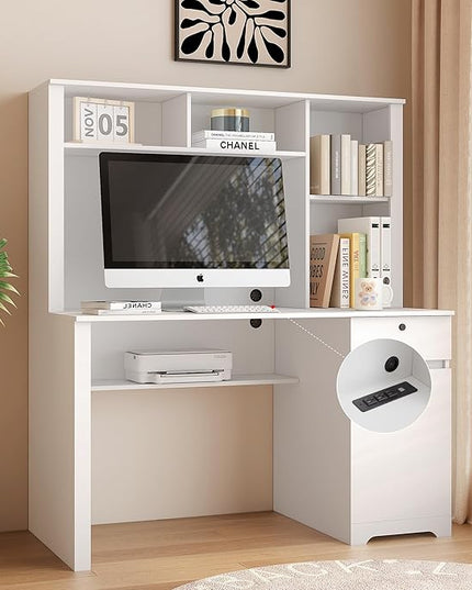 NicBex Laik-DW-00025-DX Desks, 51.18" W x 24.8" D x 59.44" H, White - LeafyLoom