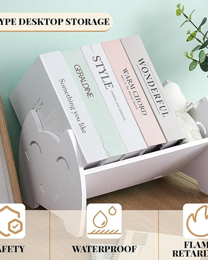 2 Pcs Kids Bookshelf Small Desktop Bookshelf Tilted Bookcase for Kids Room Slanted Tiny Table Top Mini Bookshelf Tabletop Bookshelf for Desk Magazine CD Display Organizer Storage Rack, White - LeafyLoom