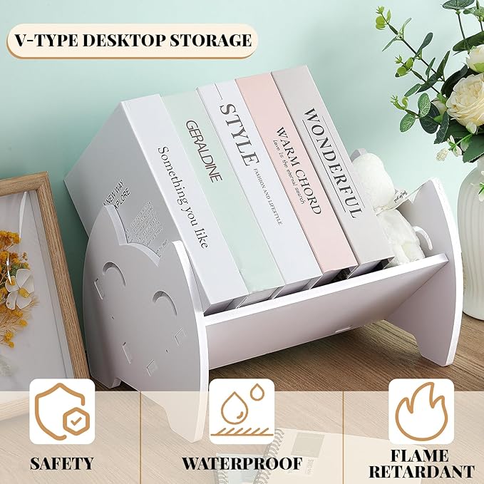 2 Pcs Kids Bookshelf Small Desktop Bookshelf Tilted Bookcase for Kids Room Slanted Tiny Table Top Mini Bookshelf Tabletop Bookshelf for Desk Magazine CD Display Organizer Storage Rack, White - LeafyLoom