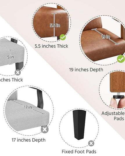 Yaheetech PU Leather Accent Chair, Mid-Century Modern Armchair with Solid Wood Legs, Reading Leisure Chair with High Back for Living Room Bedroom Waiting Room, Light Brown - LeafyLoom