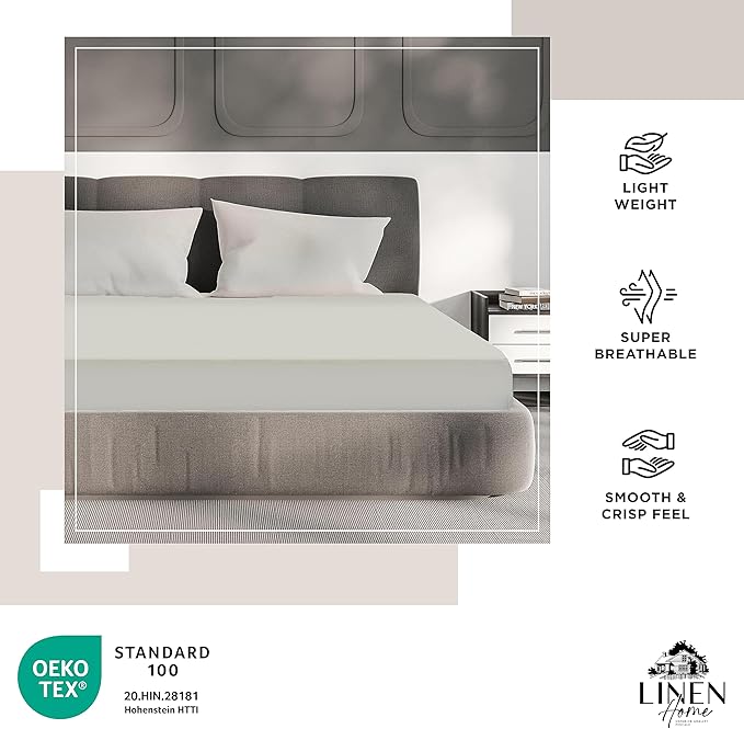 Linen Home 100% Cotton Percale Fitted Sheet Set Queen Size, Ivory, Deep Pocket, 3 Piece -1 Deep Pocket Fitted Sheet and 2 Pillowcases, Crisp Cool and Strong Bed Linen - LeafyLoom
