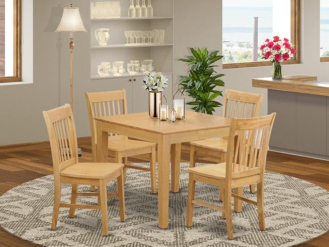 East West Furniture Oxford 5 Piece Room Set includes a Square Kitchen Table and 4 Dining Chairs, 36x36 Inch, OXNO5-OAK-W - LeafyLoom