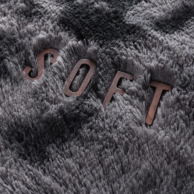 4x6 Large Area Rugs for Living Room, Super Soft Fluffy Modern Bedroom Rug, Tie-Dyed Dark Grey Indoor Shag Fuzzy Carpets for Girls Kids Nursery Room Home Decor - LeafyLoom