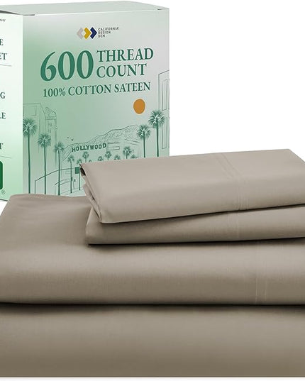California Design Den California King Sheet Set - 100% Cotton, 600 Thread Count Deep Pocket Cal King Sheet Set, Luxury Soft Hotel-Quality Sheets with Sateen Weave - Taupe - LeafyLoom