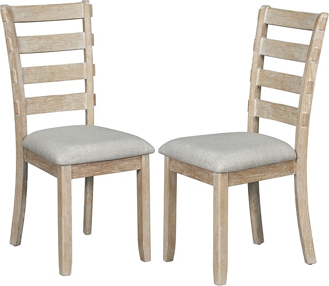 Room Table 6-Piece Set-Stunning Grain Tabletop, Solid Veneer, Comfortable Cushioned Chairs and Bench-Ideal for Kitchen and Family Dining, Onesize, Natural Wood Wash - LeafyLoom