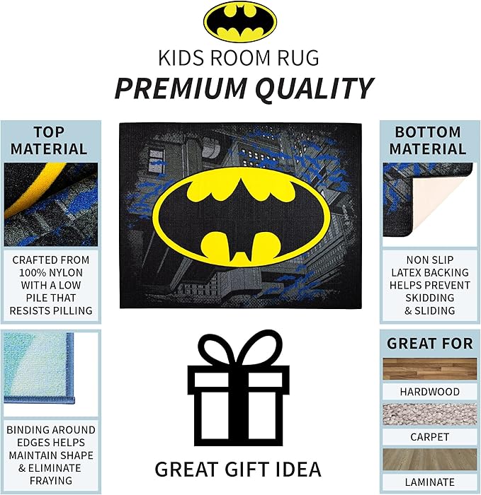 Franco Kids Room Non Slip Area Rug, 69 in x 52 in, Batman - LeafyLoom
