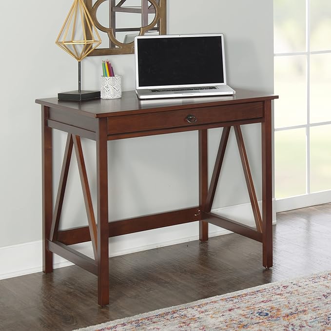 Linon Home Dcor Titian Laptop Desk, Antique Tobacco, 31.5" W x 24.02" D x 30" H - LeafyLoom