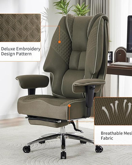 Big and Tall Office Chair 400lbs Wide Seat, Mesh High Back Executive Office Chair with Foot Rest, Ergonomic Office Chair Lumbar Support for Lower Back Pain Relief (Mesh Light Green) - LeafyLoom