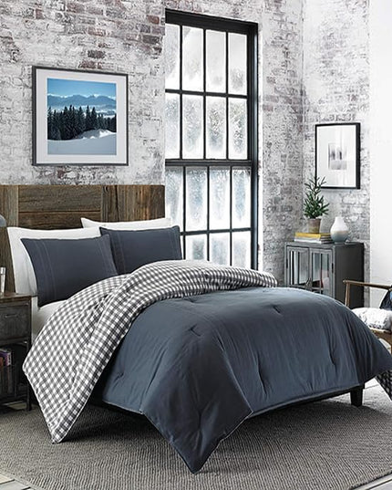 Eddie Bauer - King Comforter Set, Reversible Cotton Bedding with Matching Shams, Pre-Washed for Added Softness (Kingston Charcoal, King) - LeafyLoom