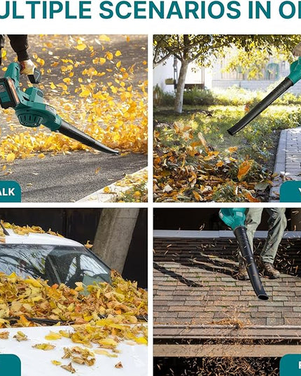 Leaf Blower Cordless with 2 * 20V Battery and Charger,2 Speed Levels, Electric Lightweight Leaf Blowers for Lawn Care, Yard, Sidewalk and Snow Blowing, Non-Slip Hand Blower - LeafyLoom