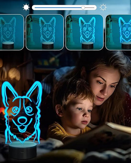 Attivolife Dog 3D Bedside Lamp, Corgi Illusion Optical Night Light, 16 Colors Changing Remote Control Dimmable LED Toy, Puppy Room Decor Cute Christmas Birthday Gift for Kids Baby Boy - LeafyLoom