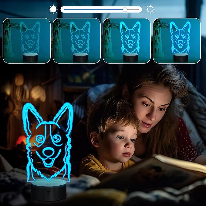 Attivolife Dog 3D Bedside Lamp, Corgi Illusion Optical Night Light, 16 Colors Changing Remote Control Dimmable LED Toy, Puppy Room Decor Cute Christmas Birthday Gift for Kids Baby Boy - LeafyLoom