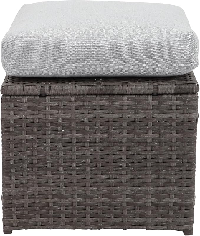 7-Pieces Furniture, PE Wicker Rattan Sets with Dining Ottomans, Patio Table and Chairs, Outdoor Sectional Sofa, Ec-Grey - LeafyLoom