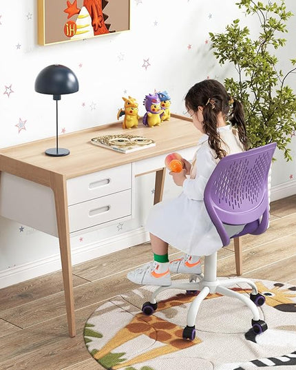 Kids Desk Chair, Purple Ergonomic Kids Office Chair Ages8-12 w/Lumbar Support, Low-Back Teen Desk Chair for Girls Boys, Small Cute Kids Computer Chair for Bedroom/Study/Vanity Desk - LeafyLoom