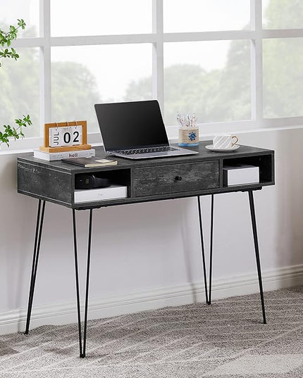 VECELO 39.3" Home Office Work Table with Drawers Computer Desk Writing/Study, 39 Inch Hairpin Legs, Charcoal Grey - LeafyLoom