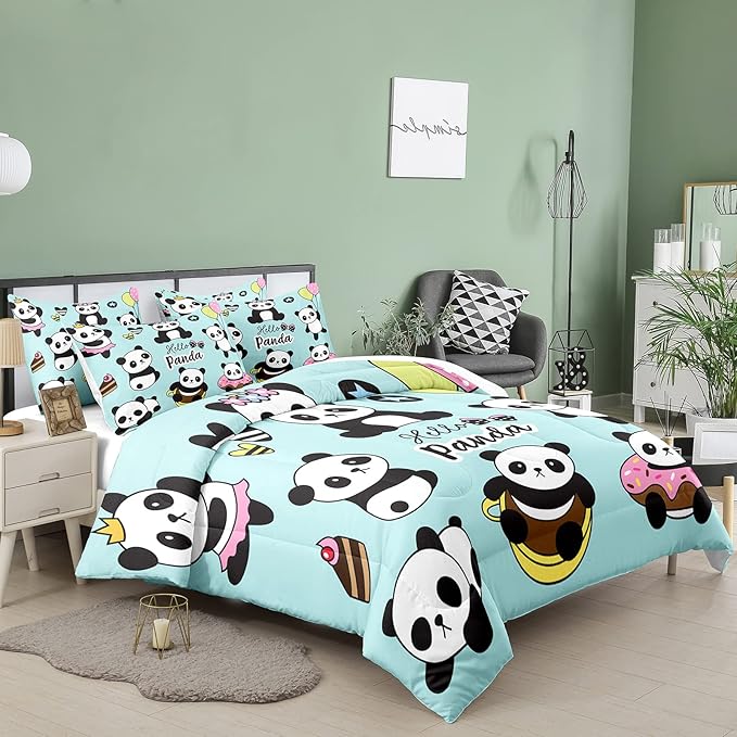 Bodhi Cartoon Cute Panda Comforter Set Twin for Boys Girls Kids Teens Soft Microfiber Animal Theme Panda Bedding Set Twin Size 3D Panda Comforter Set 1 Comforter+1 Pillow Shams #4007 - LeafyLoom